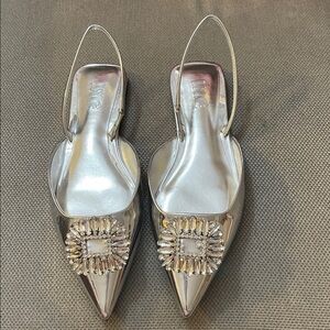 INC International Concepts Women's Metallic Silver Embellished Flats